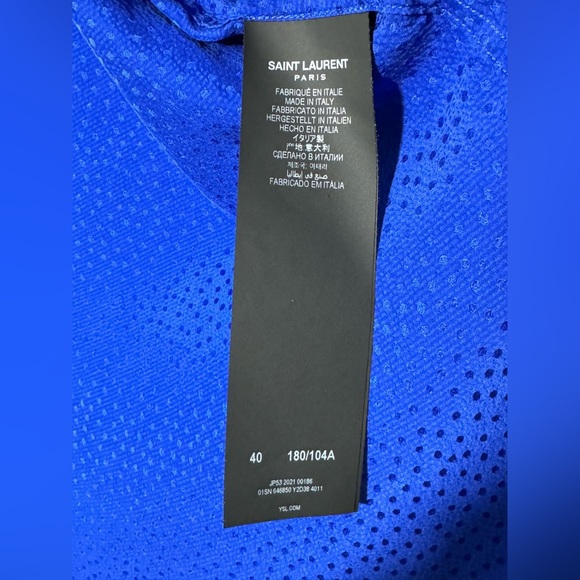 Saint Laurent Tonal Dot Silk Button Up in Royal Blue - Picture 14 of 16